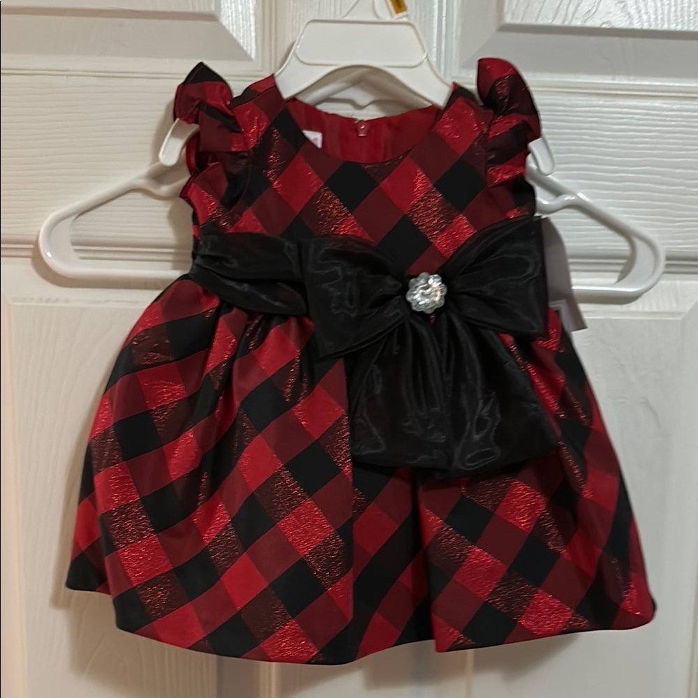 Red and Black Plaid Dress with Bow Infant